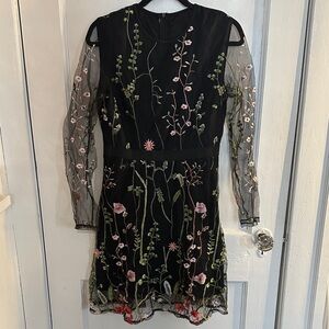 Floral Embroidered Black Dress